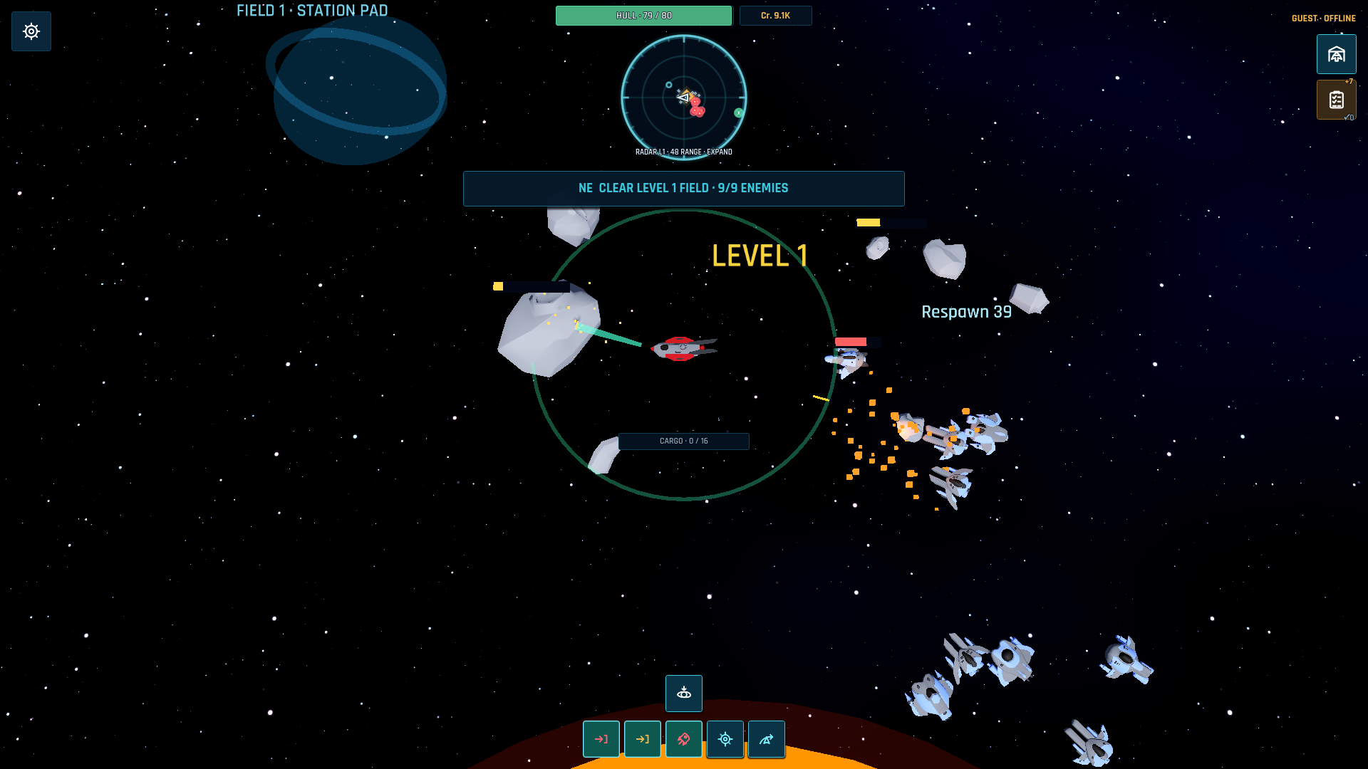 A mining beam cutting into an asteroid in the current game